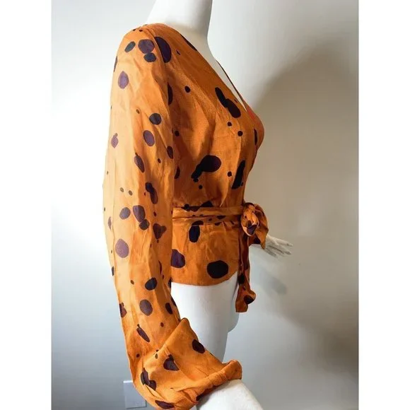 Anthropologie Bl-nk Orange Ariana Wrap Blouse Size Small NWT $118 - Picture 6 of 10